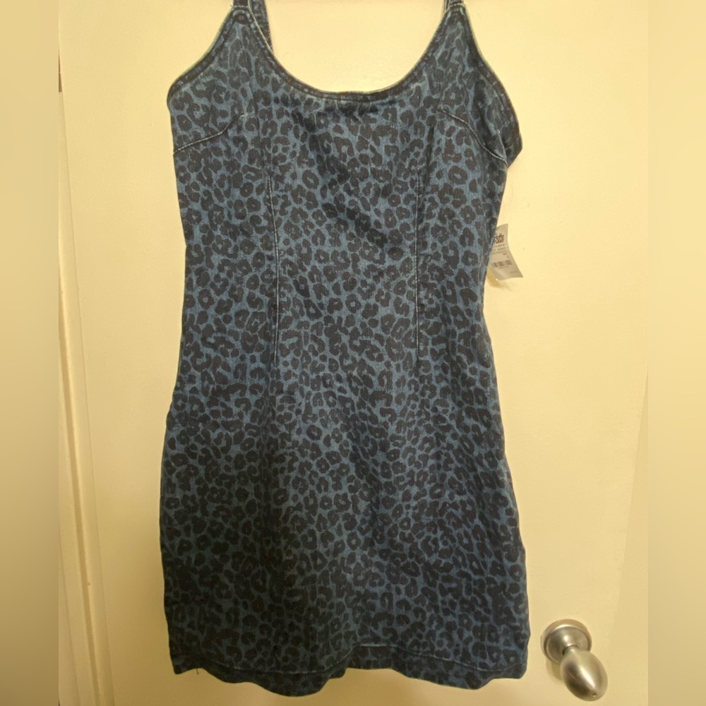 Denim leopard mini dress